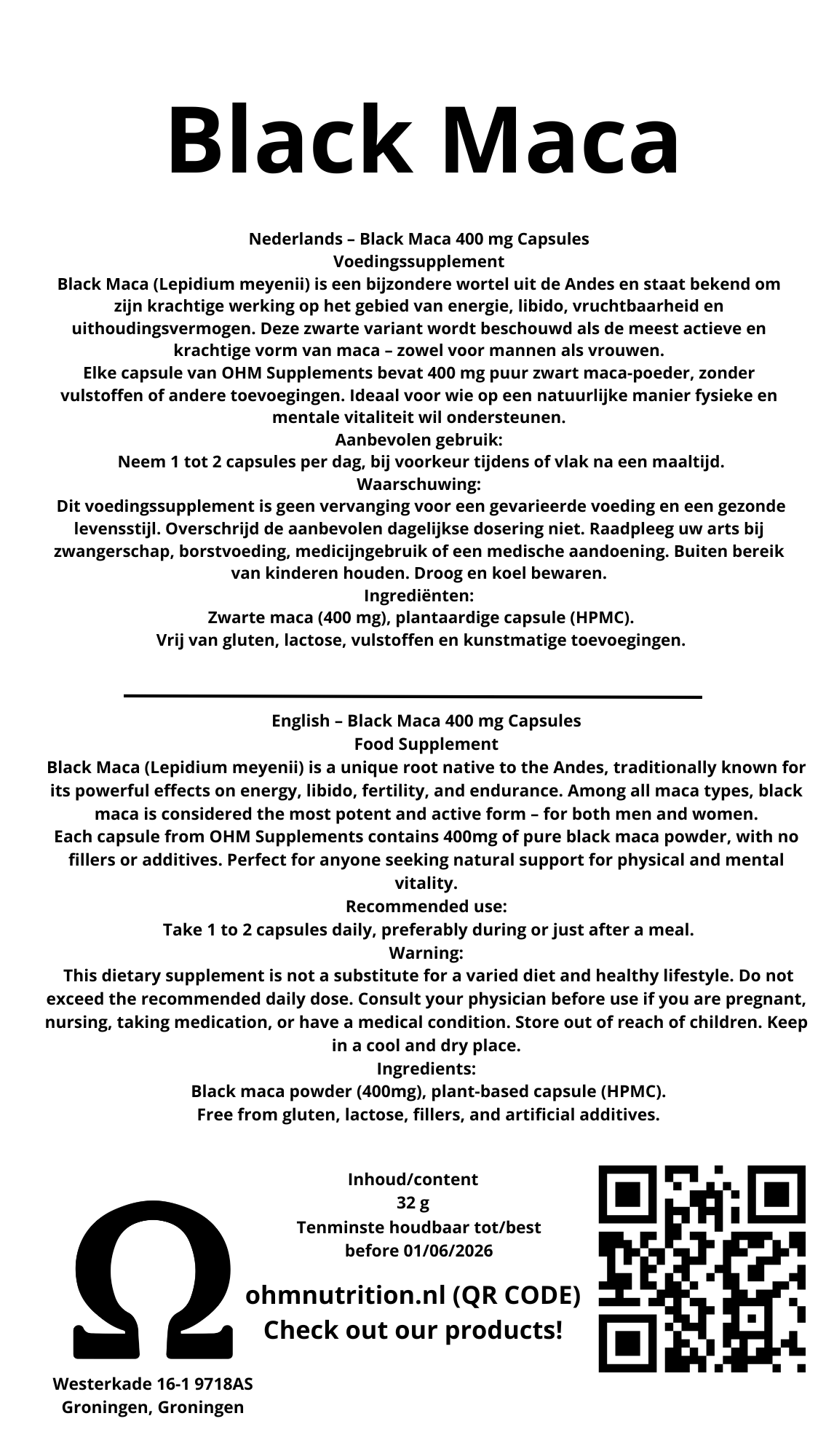 Black Maca 400mg - Capsules
